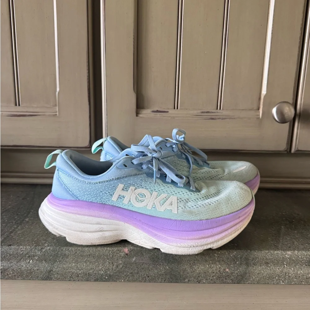 Women’s Hoka Bondi 8 Light Blue & Lavender Gradient Running Sneakers. Sz 6.5 - Picture 4 of 9